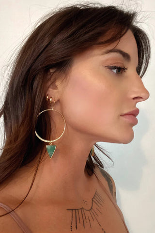 green chrysoprase gold hoops earrings