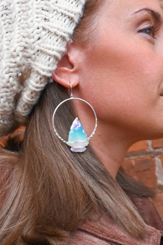 aura quartz arrowhead silver hoops