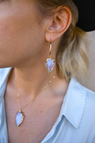 opalite arrowhead pendant small gold hoop earrings