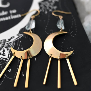 gold moon aquamarine dangle earrings
