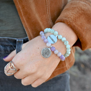 green moonstone aura quartz beaded bracelet