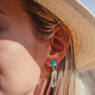 blue turquoise clear quartz dangle earrings