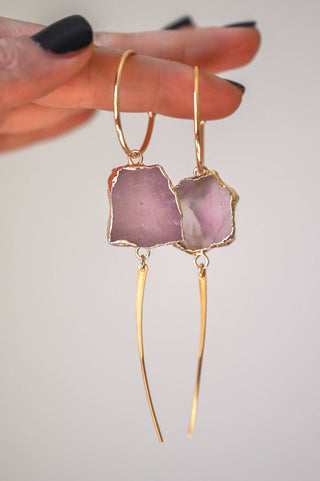 gold hoop pink rose quartz dangle earrings