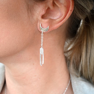 silver quartz crystal drop earrings