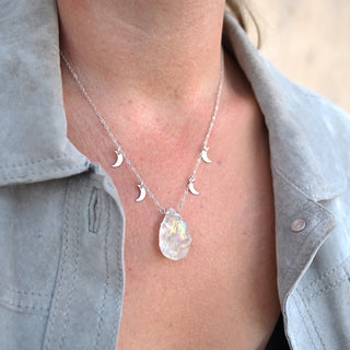 angel aura quartz crystal moon necklace