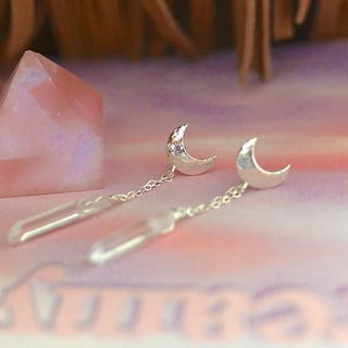 silver quartz crystal drop earrings