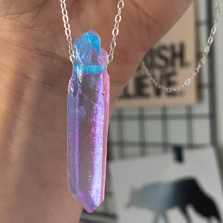 pink blue aura quartz gold necklace