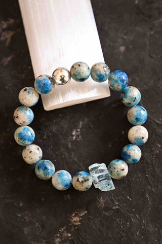 blue k2 aquamarine gemstone beaded bracelet