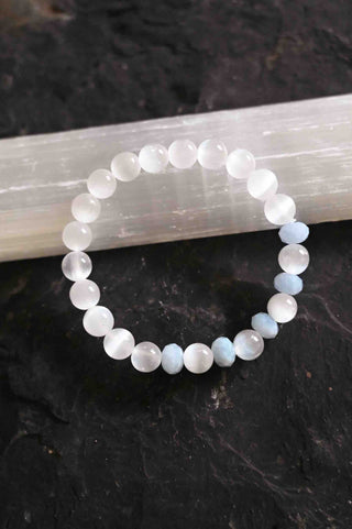 white selenite blue aquamarine gemstone bracelet