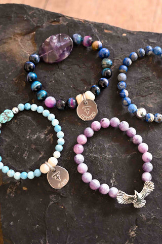 blue purple gemstone bracelet stack