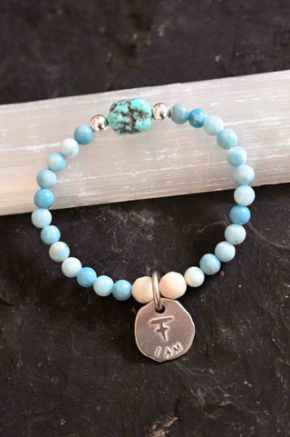 blue larimar turquoise gemstone charm bracelet