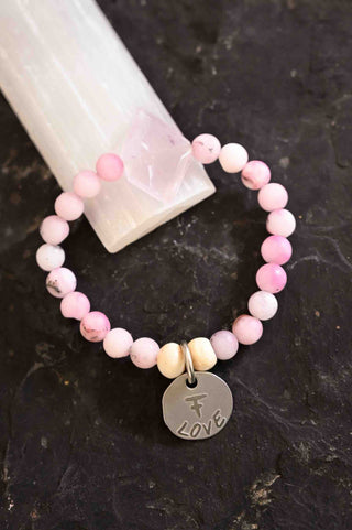 pink opal rose quartz gemstone charm bracelet