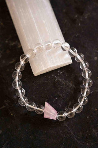 clear quartz pink moonstone gemstone beaded bracelet