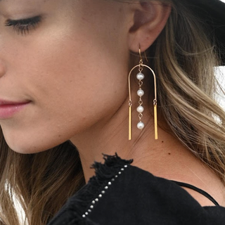 pearl gold dangle earrings