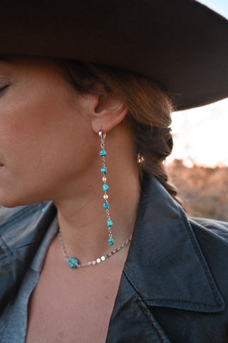 blue turquoise gemstone silver dangle earrings