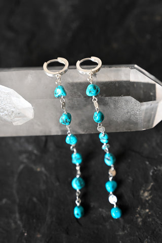 blue turquoise gemstone silver dangle earrings