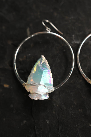 aura quartz arrowhead silver hoops