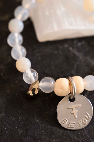 white agate gemstone beaded charm bracelet