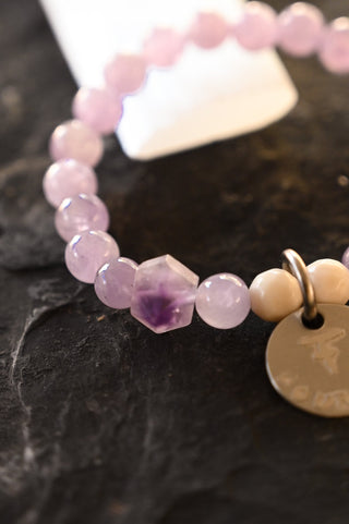 purple amethyst beaded charm bracelet