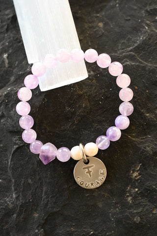 purple amethyst beaded charm bracelet