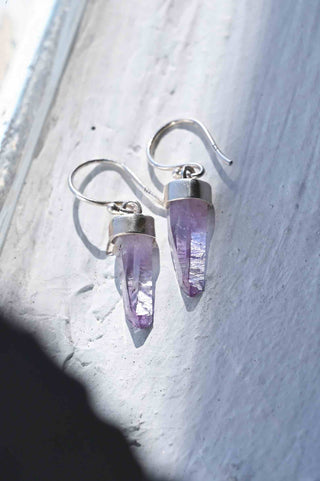 amethyst crystal silver dangle earrings