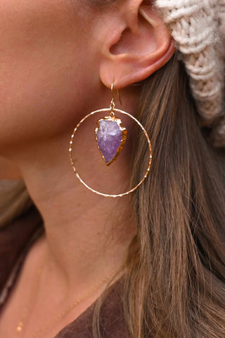 amethyst arrowhead gold hoops