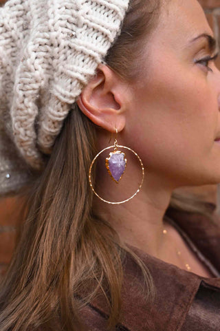 amethyst arrowhead gold hoops