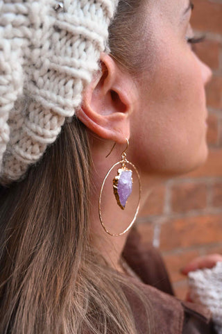 amethyst arrowhead gold hoops