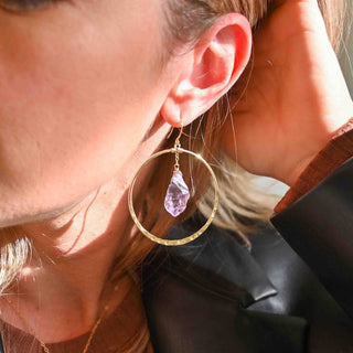 amethyst crystal gold hoop earrings