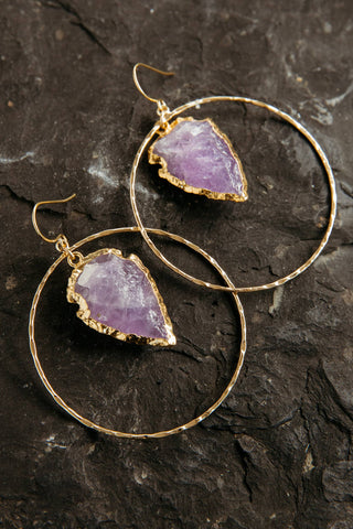 amethyst arrowhead gold hoops