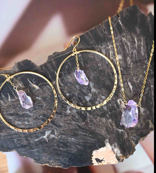 amethyst gold earring necklace set 