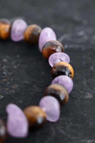 purple amethyst brown tigers eye gemstone bracelet