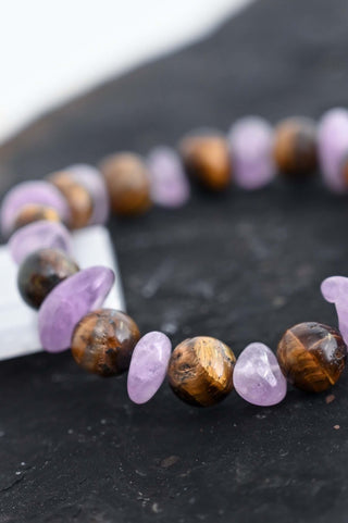 purple amethyst brown tigers eye gemstone bracelet