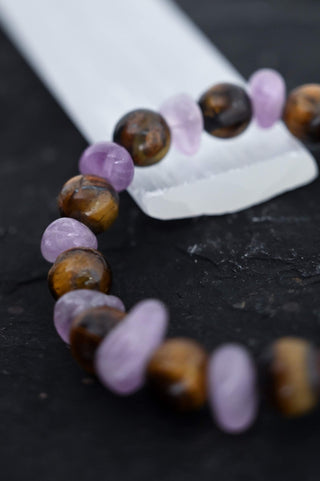 purple amethyst brown tigers eye gemstone bracelet