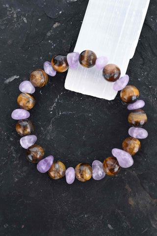 purple amethyst brown tigers eye gemstone bracelet