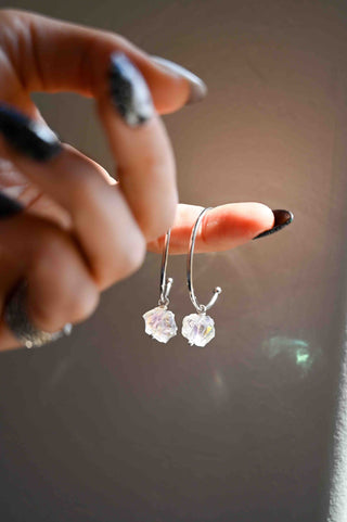 angel aura quartz silver hoop earrings