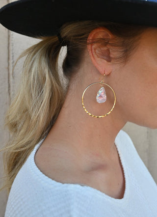 angel aura quartz gold hoop earrings