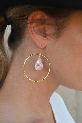 angel aura quartz gold hoop earrings