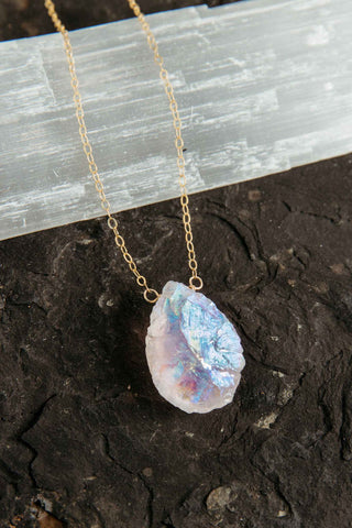 angel aura quartz gold necklace