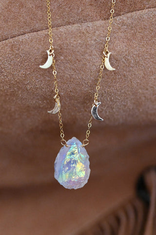 angel aura quartz crystal moon necklace