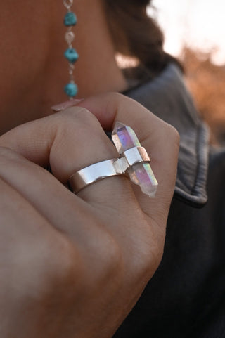 angel aura quartz crystal sterling silver ring