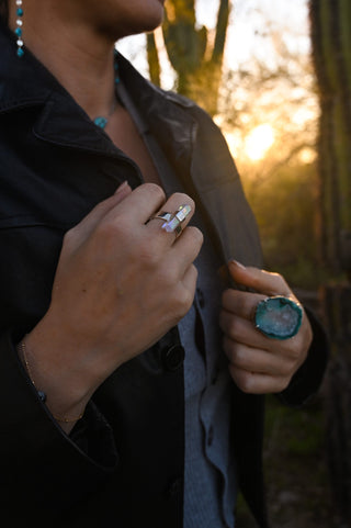 angel aura quartz crystal sterling silver ring