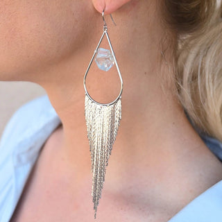 blue aquamarine silver fringe earrings