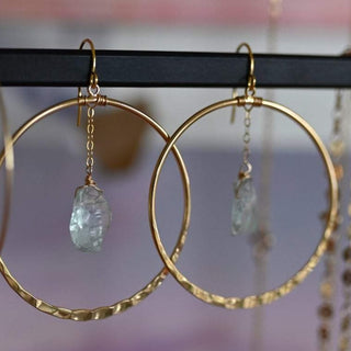 blue aquamarine crystal gold hoop earrings