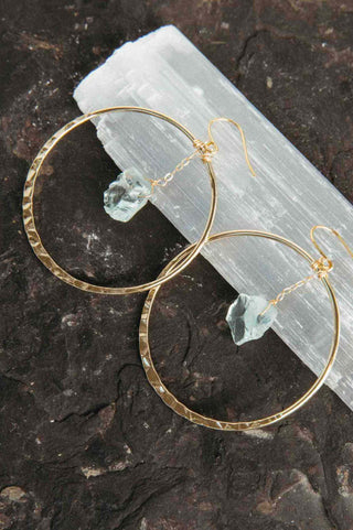 blue aquamarine crystal gold hoop earrings