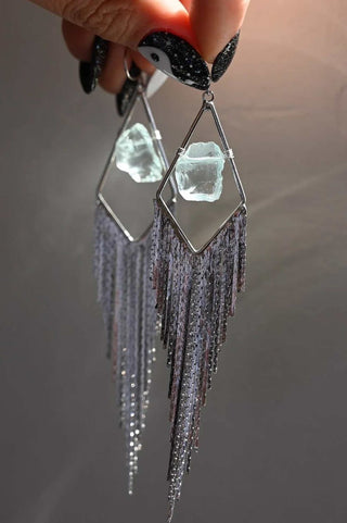 blue aquamarine crystal silver earrings