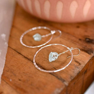 blue aquamarine crystal silver hoop earrings