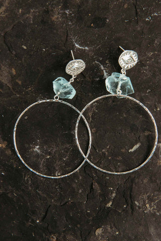 blue aquamarine silver hoop earrings