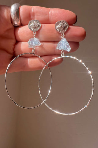 blue aquamarine silver hoop earrings