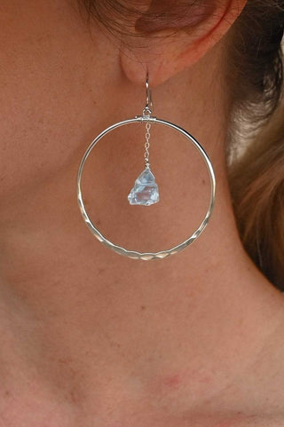 blue aquamarine crystal silver hoop earrings